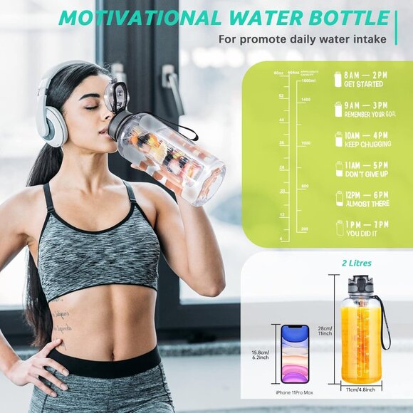 Fruit Infuser Water Bottle - 68 OZ Leakproof Plastic Infusion Bottle With Straw - Picture 5 of 7